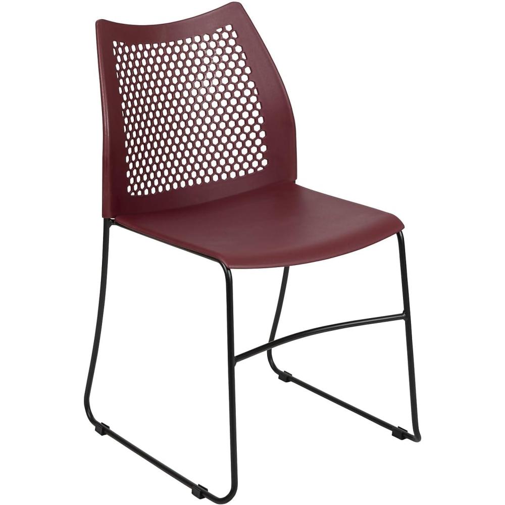 image:imageFlash Furniture HERCULES Series 661 lb Capacity Black Stack Chair with AirVent Back and Black Powder Coated Sled BaseBurgundy
