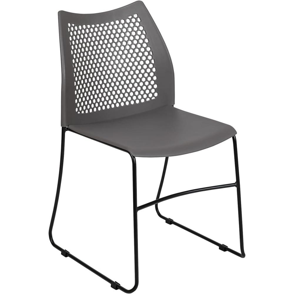 image:imageFlash Furniture HERCULES Series 661 lb Capacity Black Stack Chair with AirVent Back and Black Powder Coated Sled BaseGrey