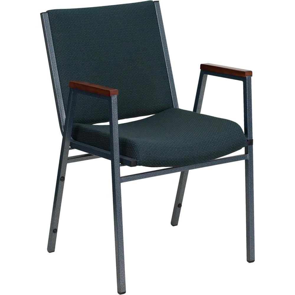 image:imageFlash Furniture HERCULES Series Heavy Duty Black Vinyl Stack Chair with Arms and Ganging BracketGreen Patterned Fabric