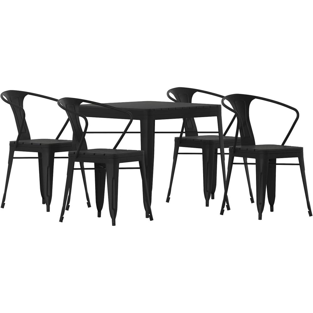 image:imageFlash Furniture Helvey Commercial 5 Piece Table and Chairs Set 4 Black Metal Chairs with Poly Resin Seats Black 315 Square Table with Poly Resin Top5Piece Set