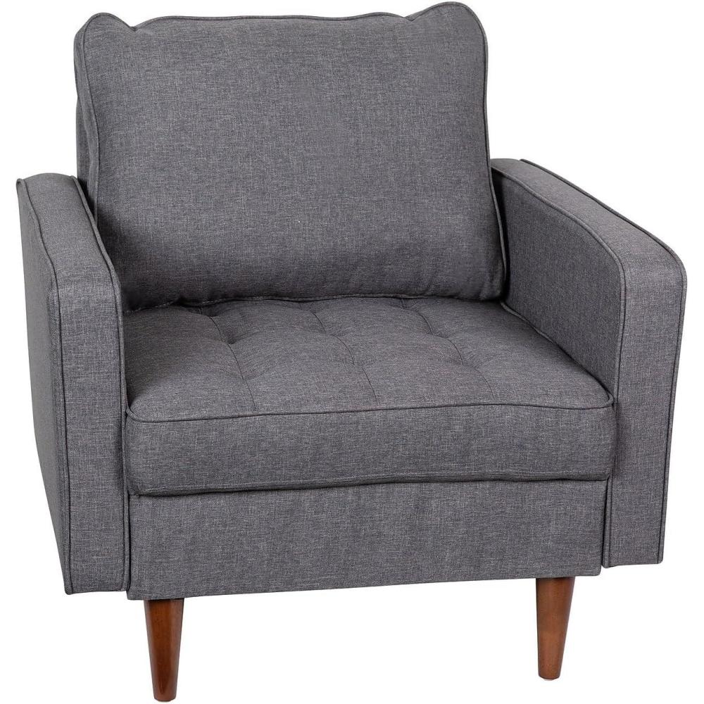 image:imageFlash Furniture Hudson Commercial MidCentury Modern Chair Dark Gray Faux Linen Upholstery Buttonless Tufted Seat Solid Wood LegsDark Gray
