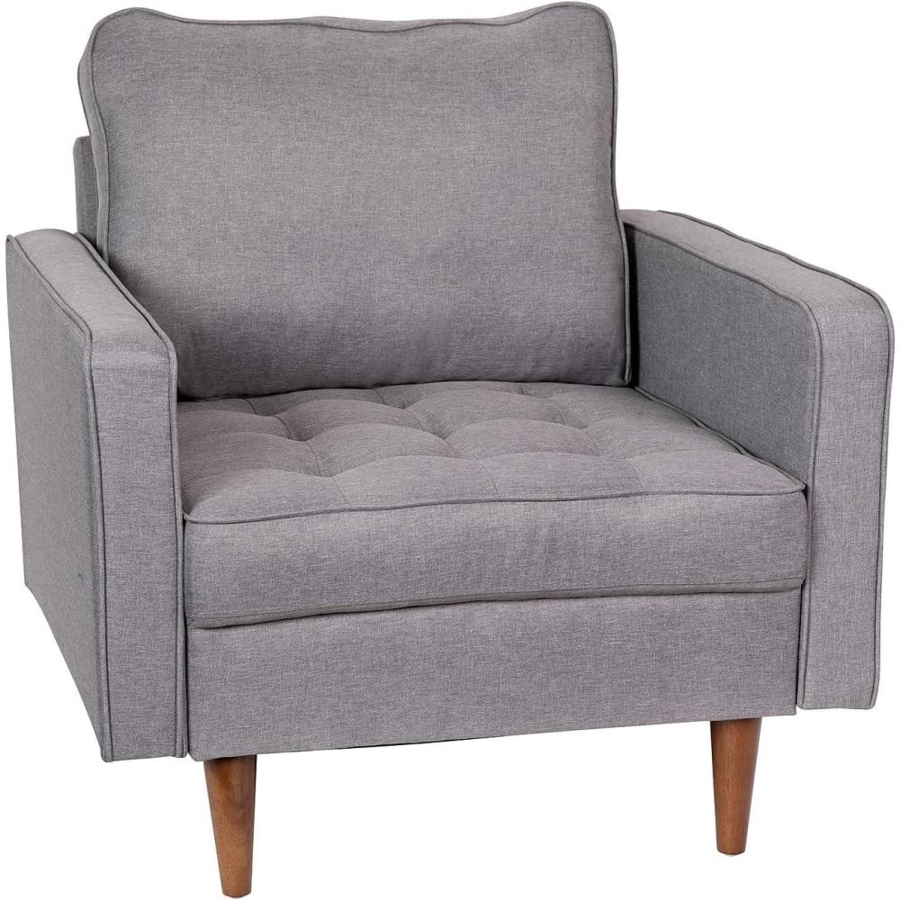 image:imageFlash Furniture Hudson Commercial MidCentury Modern Chair Dark Gray Faux Linen Upholstery Buttonless Tufted Seat Solid Wood LegsSlate Gray