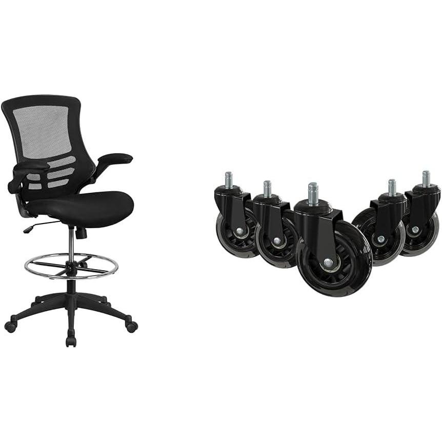 image:imageFlash Furniture Kelista MidBack Black Mesh Ergonomic Drafting Chair amp Waylon Set of 5 Transparent Polyurethane Replacement Wheels for Gaming Business and Home Office ChairsBlack Mesh