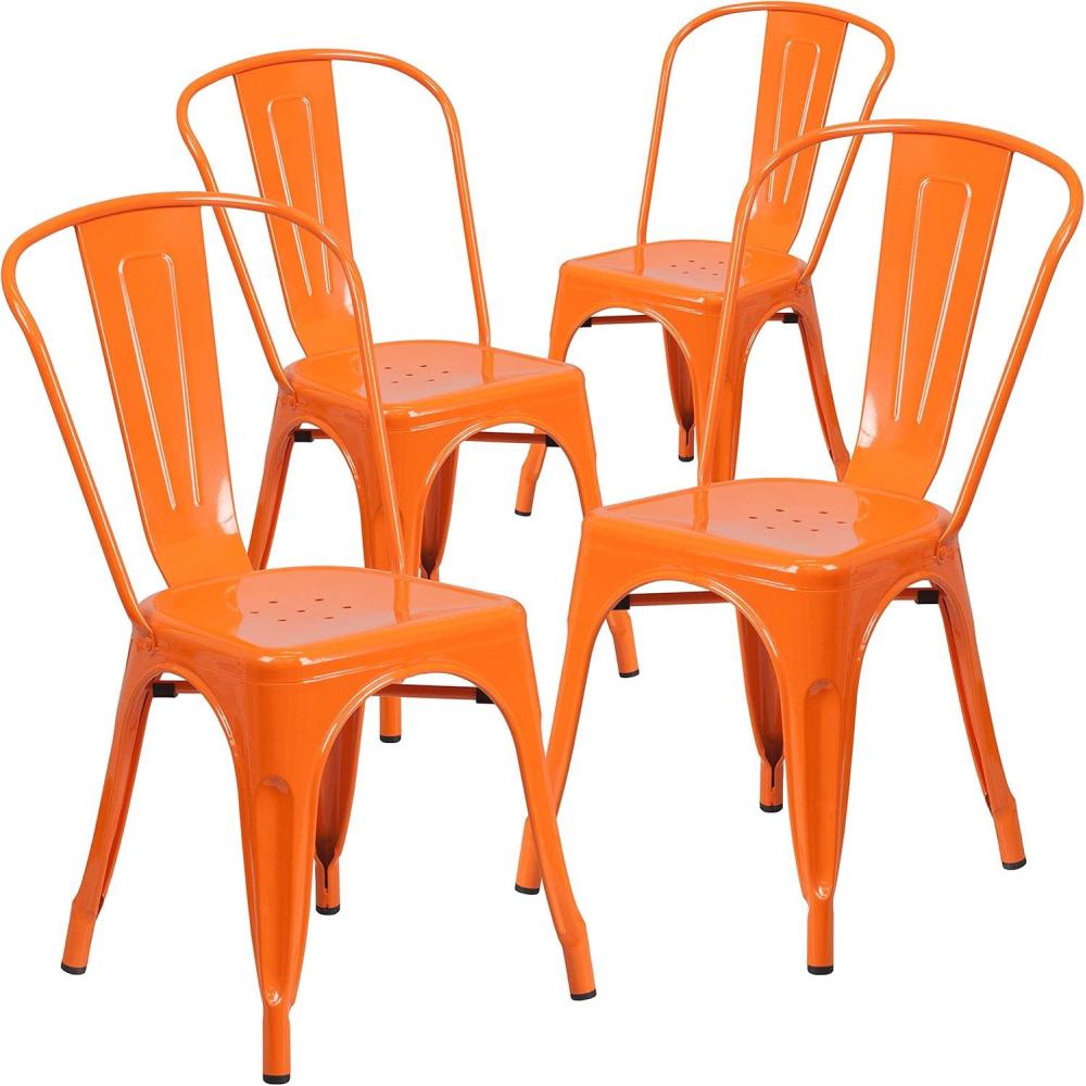 image:imageFlash Furniture Luke Commercial Grade 4 Pack Orange Metal IndoorOutdoor Stackable Chair