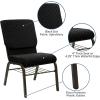 Flash Furniture 4 Pack HERCULES Series 18.5”W Church Chair in Black Fabric with Book Rack – Silver Vein Frame(Black Dot Patterned Fabric/Gold Vein Frame)