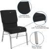 Flash Furniture 4 Pack HERCULES Series 18.5”W Church Chair in Black Fabric with Book Rack – Silver Vein Frame(Black Fabric/Silver Vein Frame)