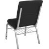 Flash Furniture 4 Pack HERCULES Series 18.5”W Church Chair in Black Fabric with Book Rack – Silver Vein Frame(Black Fabric/Silver Vein Frame)