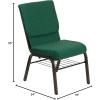 Flash Furniture 4 Pack HERCULES Series 18.5”W Church Chair in Black Fabric with Book Rack – Silver Vein Frame(Green Patterned Fabric/Gold Vein Frame)