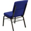 Flash Furniture 4 Pack HERCULES Series 18.5”W Church Chair in Black Fabric with Book Rack – Silver Vein Frame(Navy Blue Fabric/Gold Vein Frame)