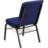 Flash Furniture 4 Pack HERCULES Series 18.5”W Church Chair in Black Fabric with Book Rack – Silver Vein Frame(Navy Blue Patterned Fabric/Gold Vein Frame)