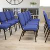 Flash Furniture 4 Pack HERCULES Series 18.5”W Church Chair in Black Fabric with Book Rack – Silver Vein Frame(Navy Blue Patterned Fabric/Gold Vein Frame)