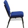 Flash Furniture 4 Pack HERCULES Series 18.5”W Church Chair in Black Fabric with Book Rack – Silver Vein Frame(Navy Blue Patterned Fabric/Gold Vein Frame)