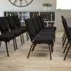 Flash Furniture 4 Pack HERCULES Series 18.5”W Stacking Church Chair in Black Fabric – Silver Vein Frame(Black Dot Patterned Fabric/Gold Vein Frame)