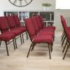 Flash Furniture 4 Pack HERCULES Series 18.5”W Stacking Church Chair in Black Fabric – Silver Vein Frame(Burgundy Fabric/Gold Vein Frame)