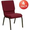 Flash Furniture 4 Pack HERCULES Series 18.5”W Stacking Church Chair in Black Fabric – Silver Vein Frame(Burgundy Fabric/Gold Vein Frame)