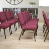 Flash Furniture 4 Pack HERCULES Series 18.5”W Stacking Church Chair in Black Fabric – Silver Vein Frame(Burgundy Patterned Fabric/Gold Vein Frame)