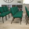 Flash Furniture 4 Pack HERCULES Series 18.5”W Stacking Church Chair in Black Fabric – Silver Vein Frame(Green Patterned Fabric/Gold Vein Frame)