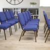 Flash Furniture 4 Pack HERCULES Series 18.5”W Stacking Church Chair in Black Fabric – Silver Vein Frame(Navy Blue Patterned Fabric/Gold Vein Frame)