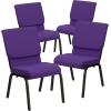 Flash Furniture 4 Pack HERCULES Series 18.5”W Stacking Church Chair in Black Fabric – Silver Vein Frame(Purple Fabric/Gold Vein Frame)