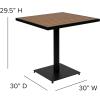 Flash Furniture 5 Piece Patio Dining Table Set – Indoor/Outdoor Black Steel Framed 30″ Square Faux Teak Table – 4 Stacking Club Chairs with Teak Accented Arms