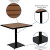 Flash Furniture 5 Piece Patio Dining Table Set – Indoor/Outdoor Black Steel Framed 30″ Square Faux Teak Table – 4 Stacking Club Chairs with Teak Accented Arms