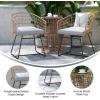 Flash Furniture Devon 3-Piece Indoor/Outdoor Bistro Set – Natural Finish Rattan Rope Chairs – Side Table with Acacia Wood Top – Light Gray Seat Cushions – All-Weather