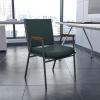 Flash Furniture HERCULES Series Heavy Duty Black Vinyl Stack Chair with Arms and Ganging Bracket(Green Patterned Fabric)