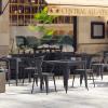 Flash Furniture Helvey Commercial 5 Piece Table and Chairs Set – 4 Black Metal Chairs with Poly Resin Seats – Black 31.5″ Square Table with Poly Resin Top(Contemporary)