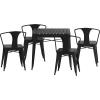 Flash Furniture Helvey Commercial 5 Piece Table and Chairs Set – 4 Black Metal Chairs with Poly Resin Seats – Black 31.5″ Square Table with Poly Resin Top(5-Piece Set)