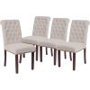 Flash Furniture Set of 4 Hercules Series Beige Fabric Parsons Chairs with Rolled Back, Accent Nail Trim and Walnut Finish