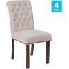 Flash Furniture Set of 4 Hercules Series Beige Fabric Parsons Chairs with Rolled Back, Accent Nail Trim and Walnut Finish