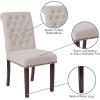 Flash Furniture Set of 4 Hercules Series Beige Fabric Parsons Chairs with Rolled Back, Accent Nail Trim and Walnut Finish
