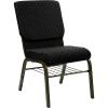 Flash Furniture 4 Pack HERCULES Series 18.5”W Church Chair in Black Fabric with Book Rack – Silver Vein Frame(Black Dot Patterned Fabric/Gold Vein Frame)