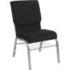 Flash Furniture 4 Pack HERCULES Series 18.5”W Church Chair in Black Fabric with Book Rack – Silver Vein Frame(Black Fabric/Silver Vein Frame)