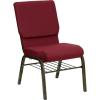 Flash Furniture 4 Pack HERCULES Series 18.5”W Church Chair in Black Fabric with Book Rack – Silver Vein Frame(Burgundy Fabric/Gold Vein Frame)