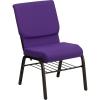 Flash Furniture 4 Pack HERCULES Series 18.5”W Church Chair in Black Fabric with Book Rack – Silver Vein Frame(Purple Fabric/Gold Vein Frame)
