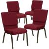 Flash Furniture 4 Pack HERCULES Series 18.5”W Stacking Church Chair in Black Fabric – Silver Vein Frame(Burgundy Fabric/Gold Vein Frame)