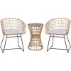 Flash Furniture Devon 3-Piece Indoor/Outdoor Bistro Set – Natural Finish Rattan Rope Chairs – Side Table with Acacia Wood Top – Light Gray Seat Cushions – All-Weather