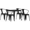 Flash Furniture Helvey Commercial 5 Piece Table and Chairs Set – 4 Black Metal Chairs with Poly Resin Seats – Black 31.5″ Square Table with Poly Resin Top(5-Piece Set)