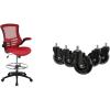 Flash Furniture Kelista Mid-Back Black Mesh Ergonomic Drafting Chair & Waylon Set of 5 Transparent Polyurethane Replacement Wheels for Gaming, Business, and Home Office Chairs(Red Mesh)