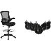 Flash Furniture Kelista Mid-Back Black Mesh Ergonomic Drafting Chair & Waylon Set of 5 Transparent Polyurethane Replacement Wheels for Gaming, Business, and Home Office Chairs(Black Mesh)