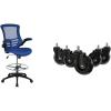 Flash Furniture Kelista Mid-Back Black Mesh Ergonomic Drafting Chair & Waylon Set of 5 Transparent Polyurethane Replacement Wheels for Gaming, Business, and Home Office Chairs(Blue Mesh)