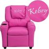 Flash Furniture Personalized Hot Vinyl Kids Recliner with Cup Holder and Headrest, Pink