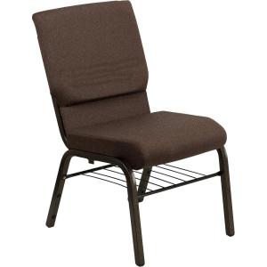 Flash Furniture 4 Pack HERCULES Series 18.5”W Church Chair in Black Fabric with Book Rack – Silver Vein Frame(Brown Fabric/Gold Vein Frame)