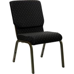 Flash Furniture 4 Pack HERCULES Series 18.5”W Stacking Church Chair in Black Fabric – Silver Vein Frame(Black Dot Patterned Fabric/Gold Vein Frame)