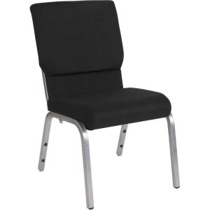 Flash Furniture 4 Pack HERCULES Series 18.5”W Stacking Church Chair in Black Fabric – Silver Vein Frame(Black Fabric/Silver Vein Frame)