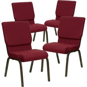 Flash Furniture 4 Pack HERCULES Series 18.5”W Stacking Church Chair in Black Fabric – Silver Vein Frame(Burgundy Fabric/Gold Vein Frame)