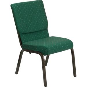 Flash Furniture 4 Pack HERCULES Series 18.5”W Stacking Church Chair in Black Fabric – Silver Vein Frame(Green Patterned Fabric/Gold Vein Frame)
