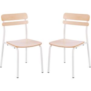 Flash Furniture Cyprus Commercial Grade Wood Dining Chair, Metal Frame, Solid Wood Seat and Back, Floor Glides, Set of 2, White/Antique White(Antique White)