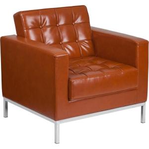 Flash Furniture HERCULES Lacey Series Contemporary Black LeatherSoft Chair with Stainless Steel Frame(Cognac)